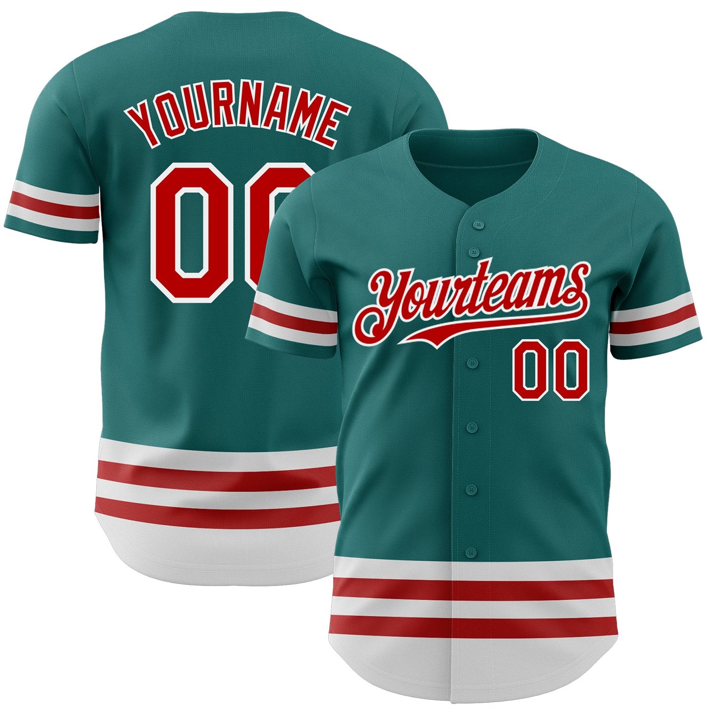 Custom Teal Red-White Line Authentic Baseball Jersey - Sky-Custom