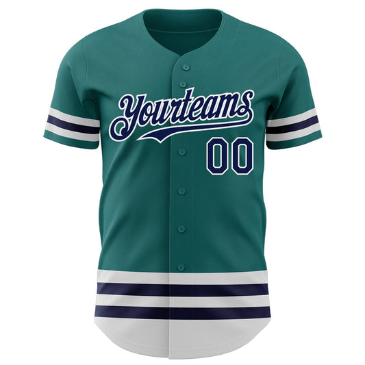 Custom Teal Navy-White Line Authentic Baseball Jersey - Sky-Custom