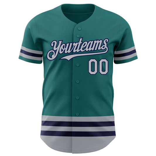 Custom Teal Gray-Navy Line Authentic Baseball Jersey - Sky-Custom