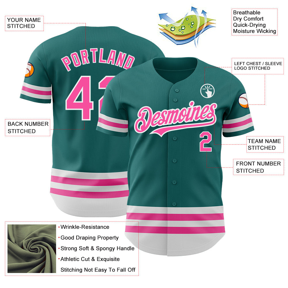 Custom Teal Pink-White Line Authentic Baseball Jersey - Sky-Custom