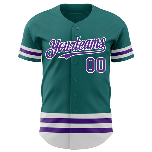 Custom Teal Purple-White Line Authentic Baseball Jersey - Sky-Custom