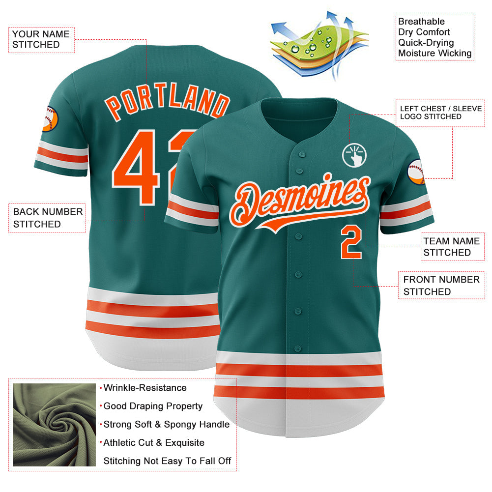 Custom Teal Orange-White Line Authentic Baseball Jersey - Sky-Custom
