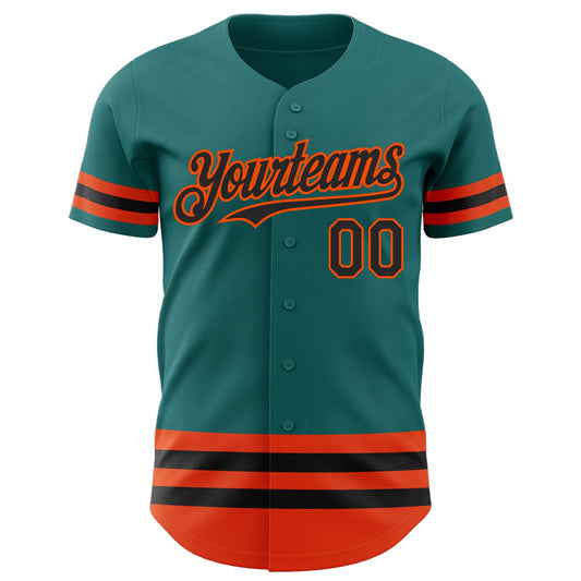 Custom Teal Black-Orange Line Authentic Baseball Jersey - Sky-Custom