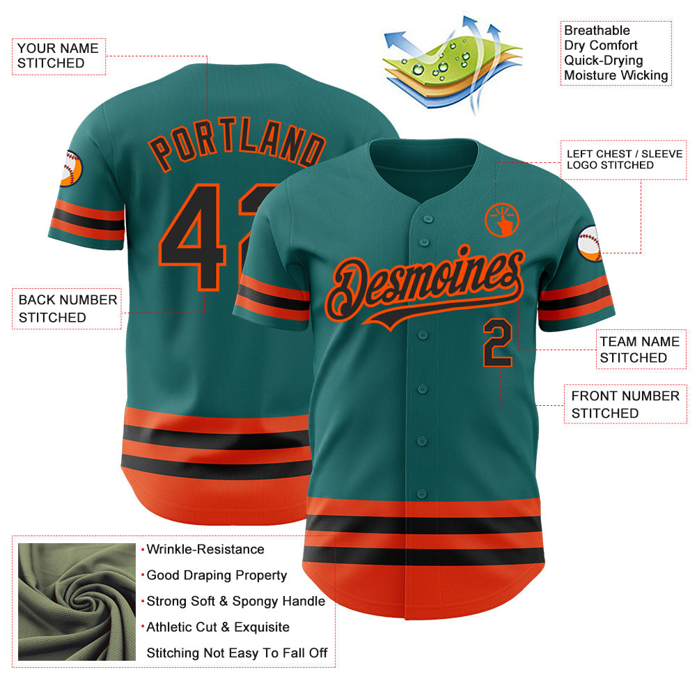 Custom Teal Black-Orange Line Authentic Baseball Jersey - Sky-Custom