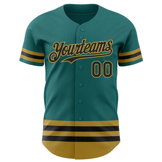 Custom Teal Black-Old Gold Line Authentic Baseball Jersey - Sky-Custom