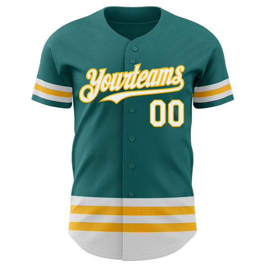 Custom Teal White-Gold Line Authentic Baseball Jersey - Sky-Custom