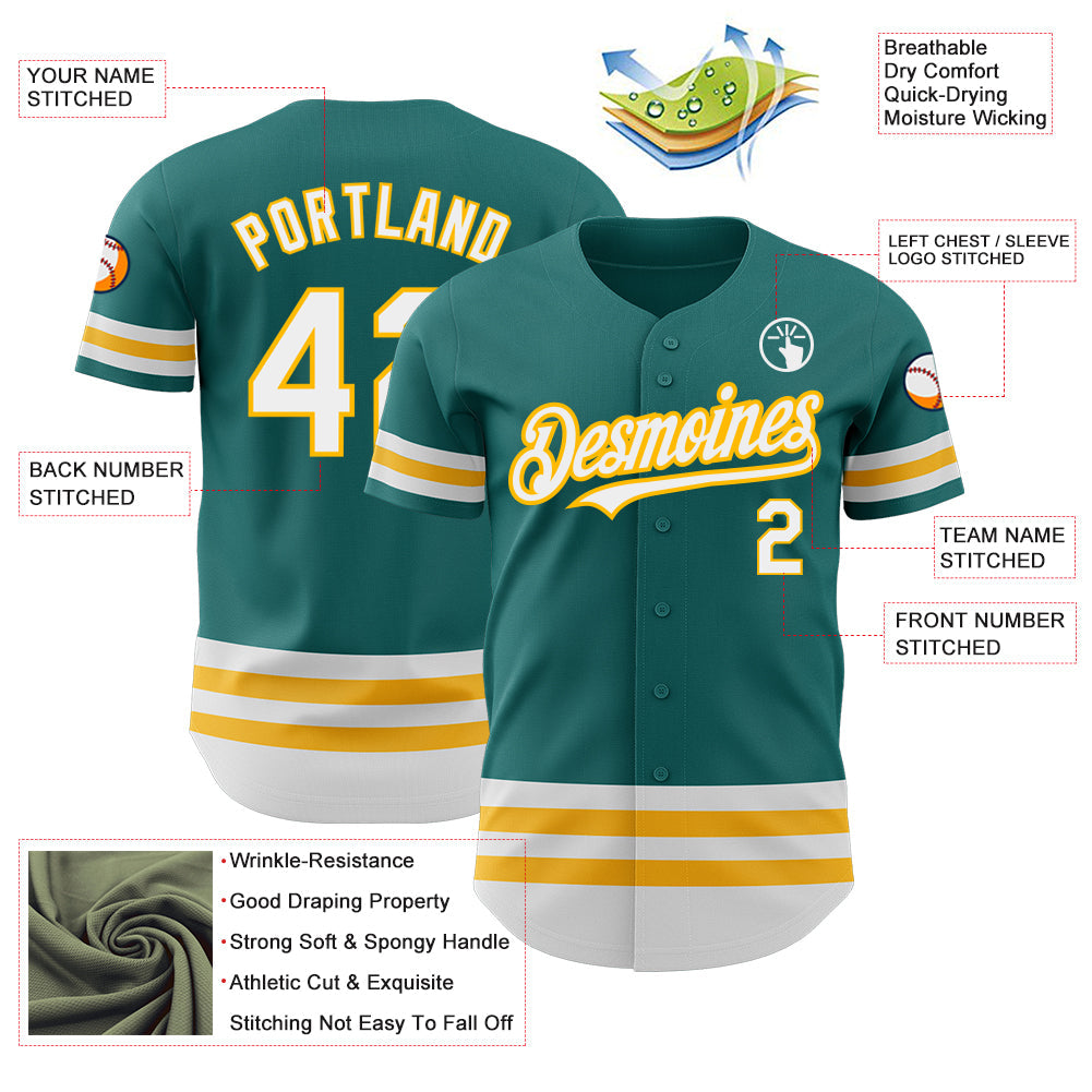 Custom Teal White-Gold Line Authentic Baseball Jersey - Sky-Custom