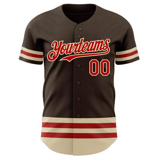 Custom Brown Red-Cream Line Authentic Baseball Jersey - Sky-Custom