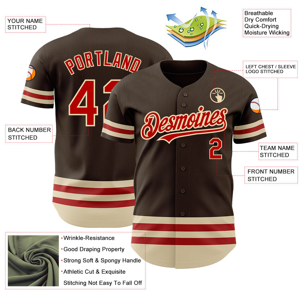 Custom Brown Red-Cream Line Authentic Baseball Jersey - Sky-Custom