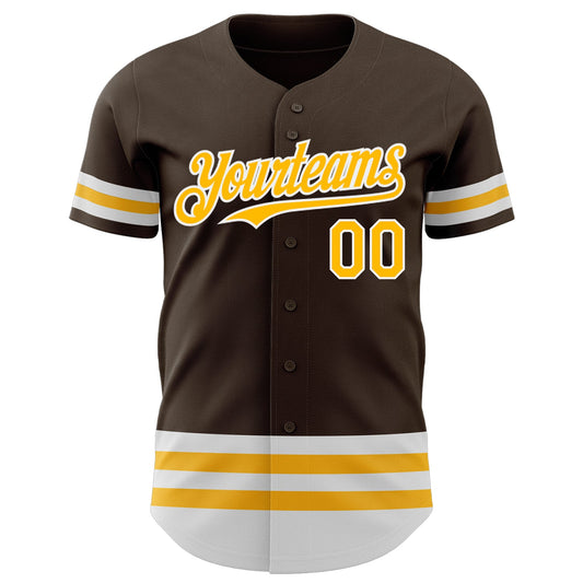Custom Brown Gold-White Line Authentic Baseball Jersey - Sky-Custom