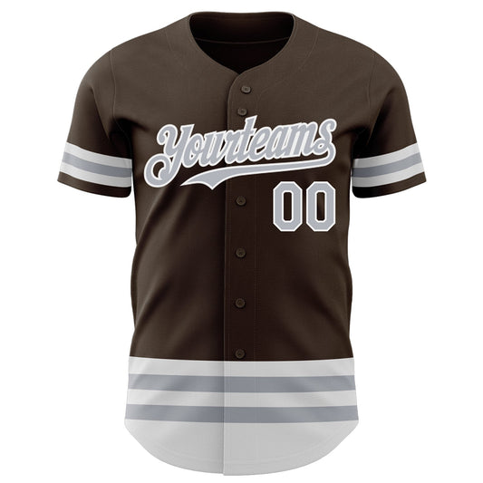 Custom Brown Gray-White Line Authentic Baseball Jersey - Sky-Custom