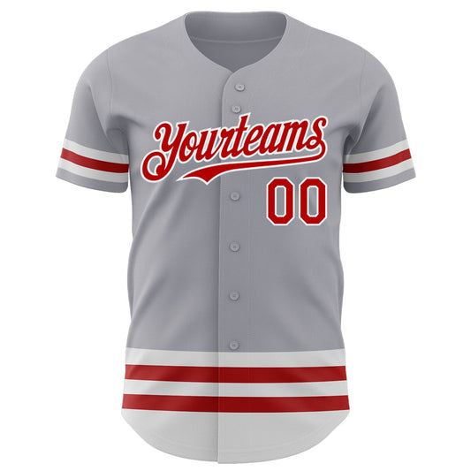 Custom Gray Red-White Line Authentic Baseball Jersey - Sky-Custom