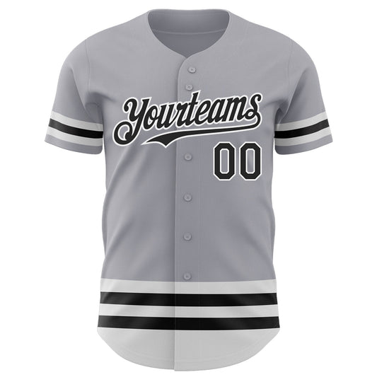 Custom Gray Black-White Line Authentic Baseball Jersey - Sky-Custom