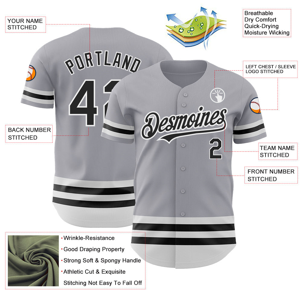 Custom Gray Black-White Line Authentic Baseball Jersey - Sky-Custom