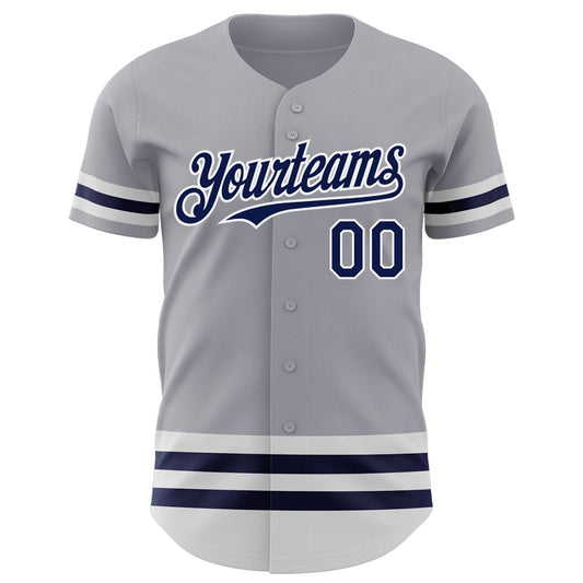 Custom Gray Navy-White Line Authentic Baseball Jersey - Sky-Custom