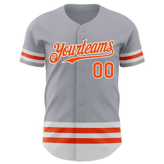 Custom Gray Orange-White Line Authentic Baseball Jersey - Sky-Custom