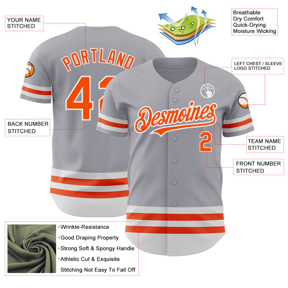 Custom Gray Orange-White Line Authentic Baseball Jersey - Sky-Custom