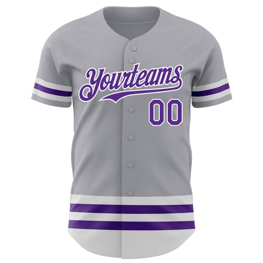 Custom Gray Purple-White Line Authentic Baseball Jersey - Sky-Custom
