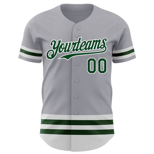 Custom Gray Green-White Line Authentic Baseball Jersey - Sky-Custom