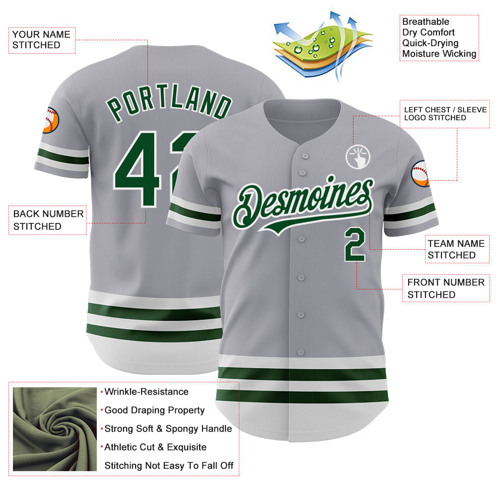 Custom Gray Green-White Line Authentic Baseball Jersey - Sky-Custom