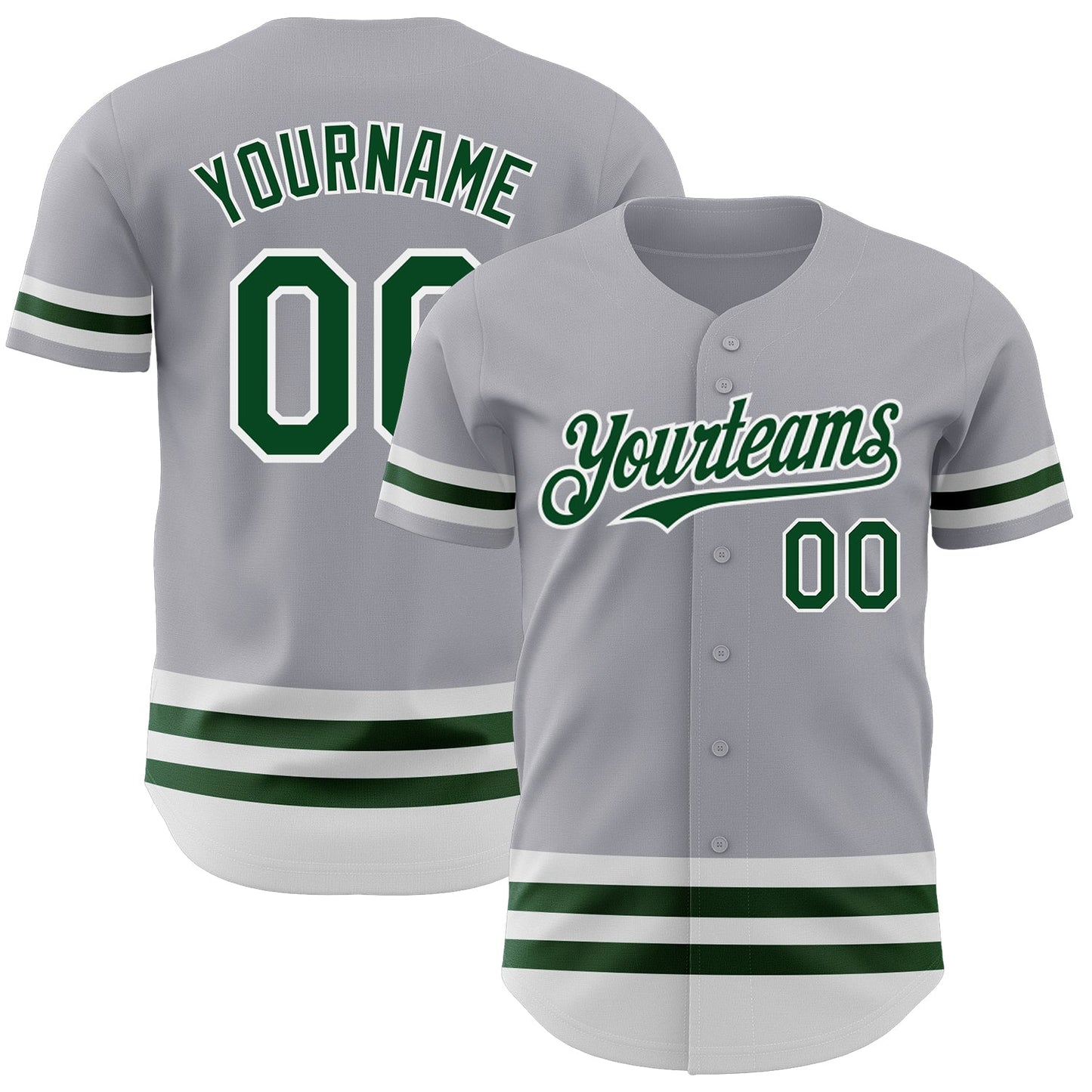 Custom Gray Green-White Line Authentic Baseball Jersey - Sky-Custom