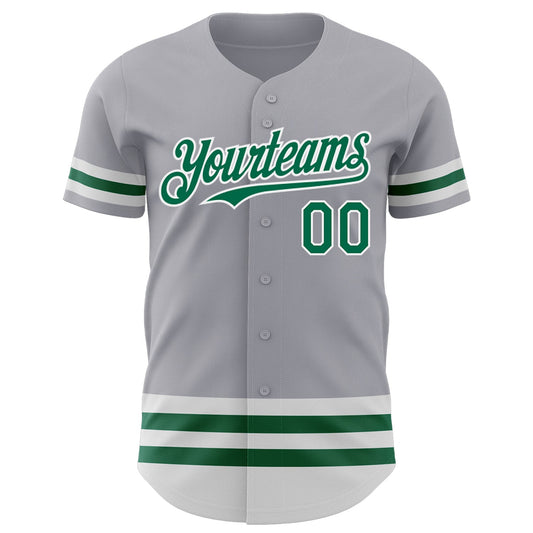 Custom Gray Kelly Green-White Line Authentic Baseball Jersey - Sky-Custom