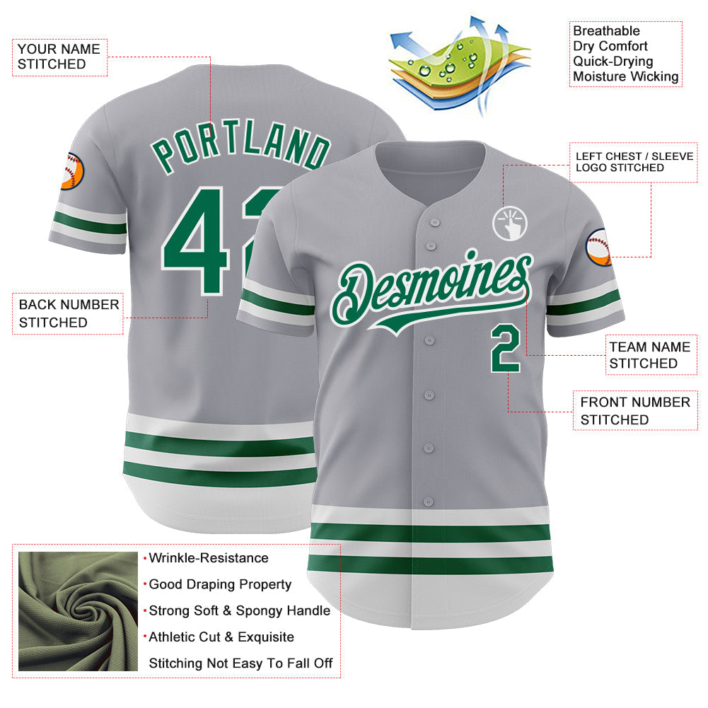 Custom Gray Kelly Green-White Line Authentic Baseball Jersey - Sky-Custom