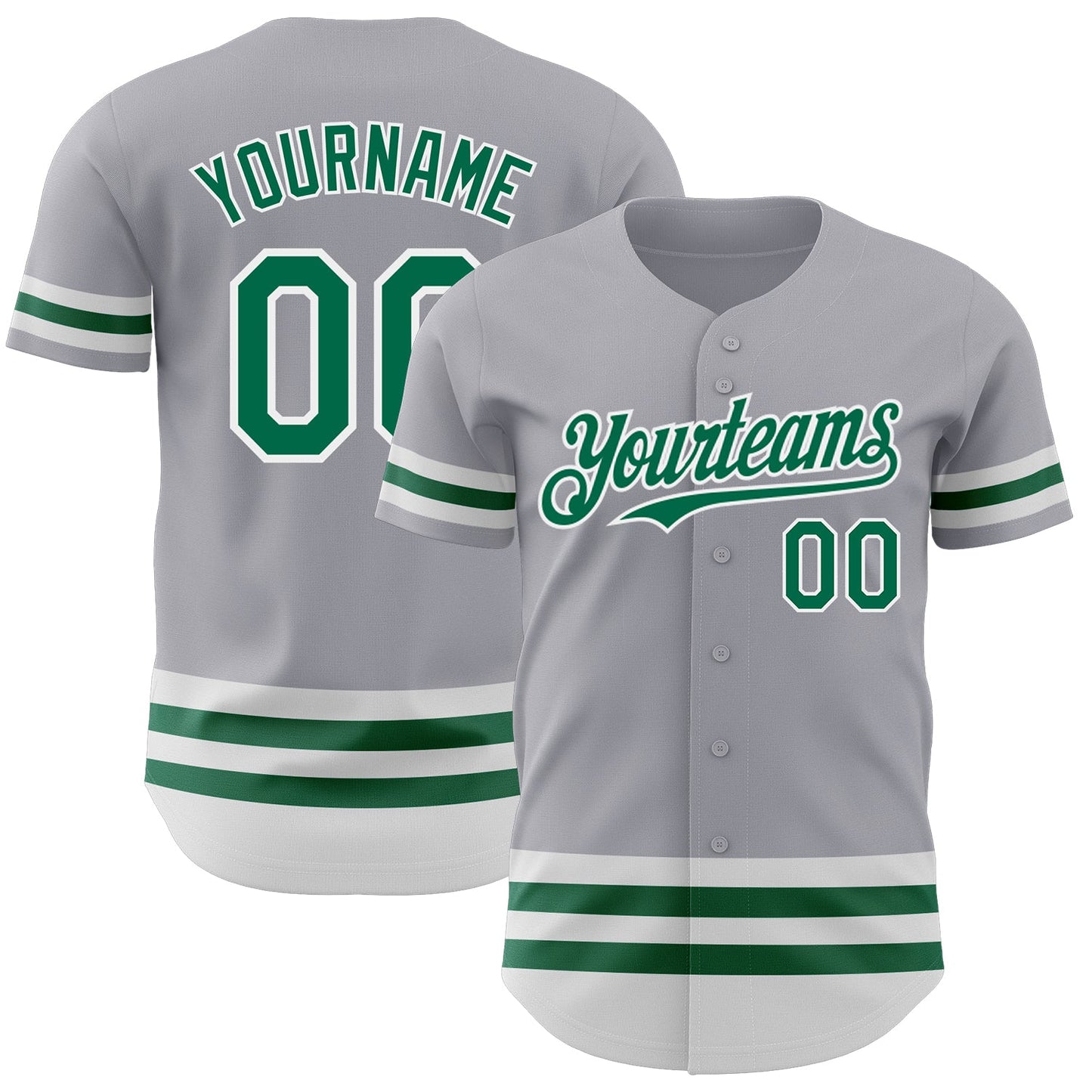 Custom Gray Kelly Green-White Line Authentic Baseball Jersey - Sky-Custom