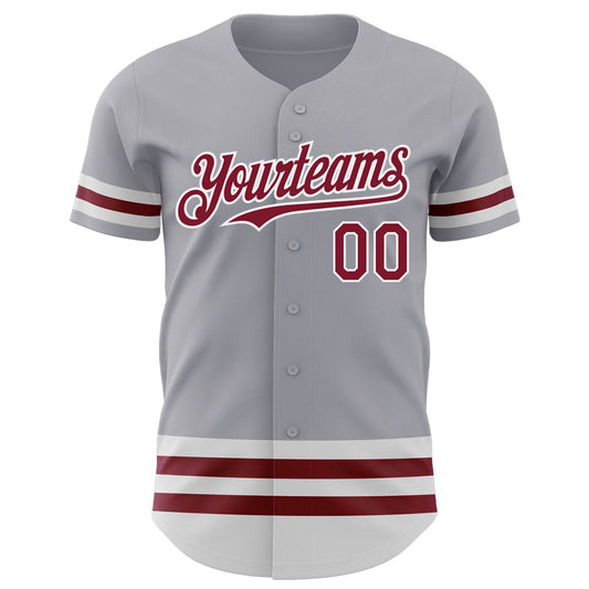 Custom Gray Crimson-White Line Authentic Baseball Jersey - Sky-Custom
