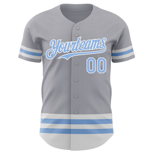 Custom Gray Light Blue-White Line Authentic Baseball Jersey - Sky-Custom