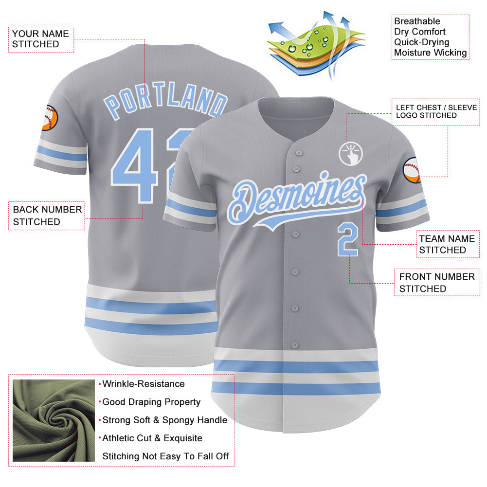 Custom Gray Light Blue-White Line Authentic Baseball Jersey - Sky-Custom
