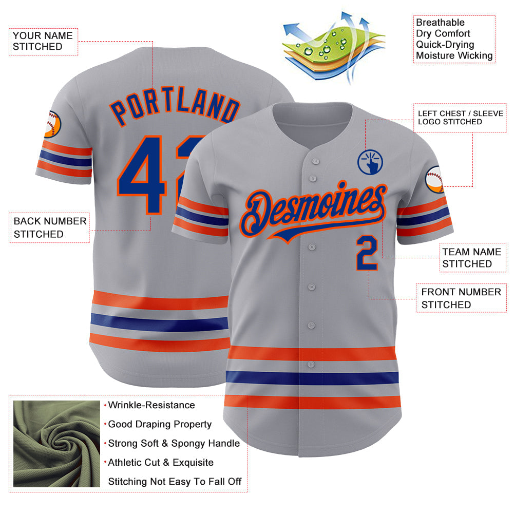 Custom Gray Royal-Orange Line Authentic Baseball Jersey - Sky-Custom