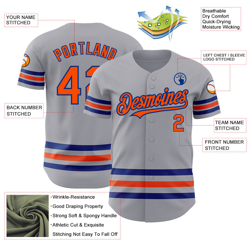 Custom Gray Orange-Royal Line Authentic Baseball Jersey - Sky-Custom