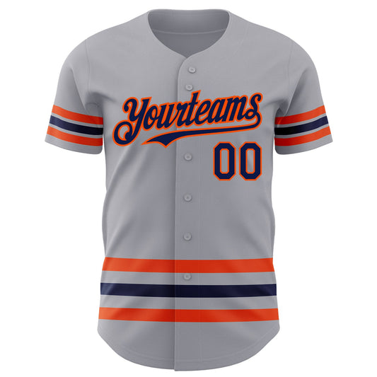 Custom Gray Navy-Orange Line Authentic Baseball Jersey - Sky-Custom