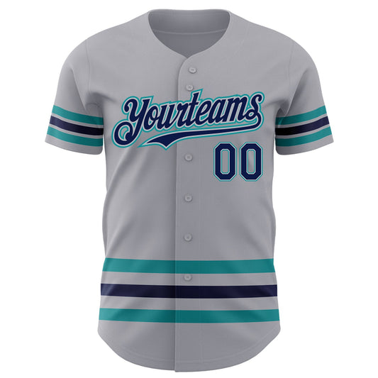 Custom Gray Navy Gray-Teal Line Authentic Baseball Jersey - Sky-Custom