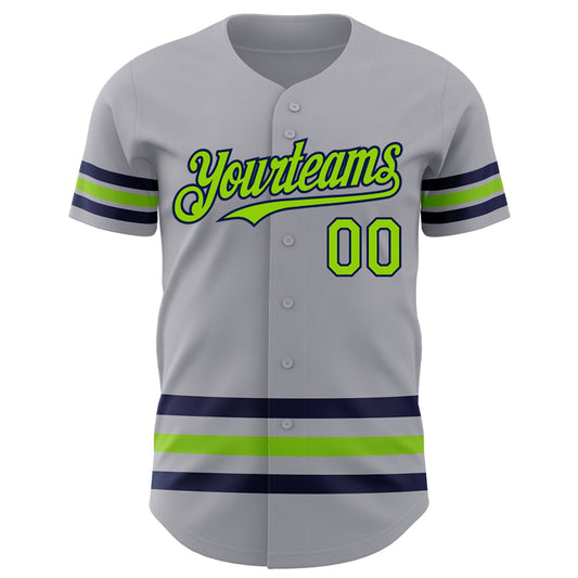 Custom Gray Neon Green-Navy Line Authentic Baseball Jersey - Sky-Custom