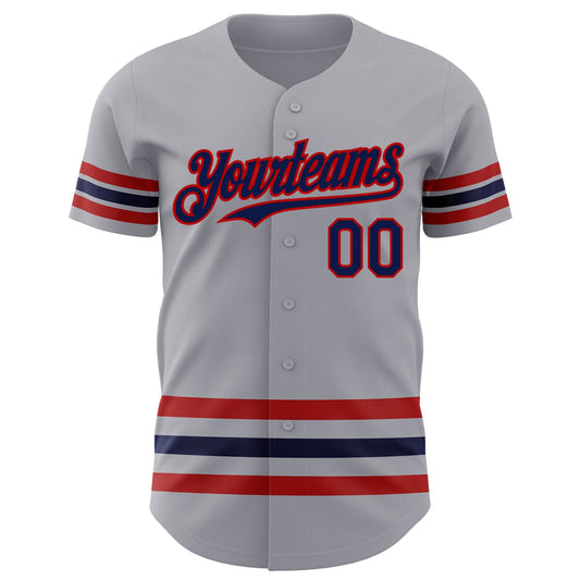 Custom Gray Navy-Red Line Authentic Baseball Jersey - Sky-Custom