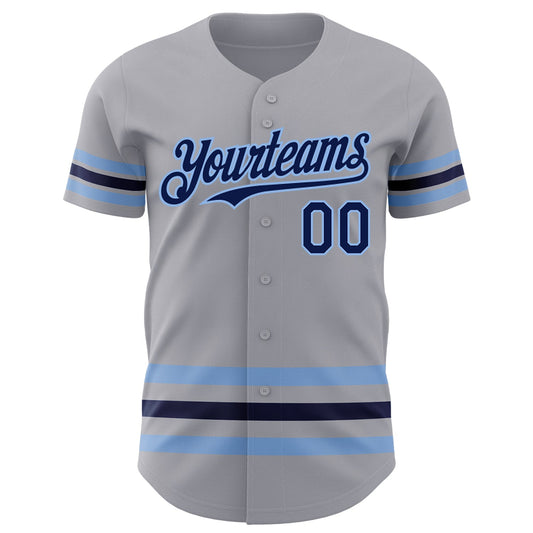 Custom Gray Navy-Light Blue Line Authentic Baseball Jersey - Sky-Custom