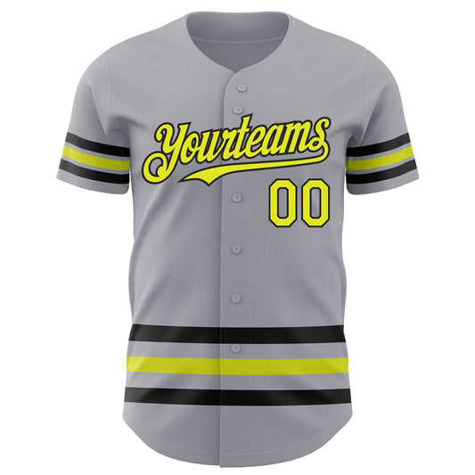 Custom Gray Neon Yellow-Black Line Authentic Baseball Jersey - Sky-Custom