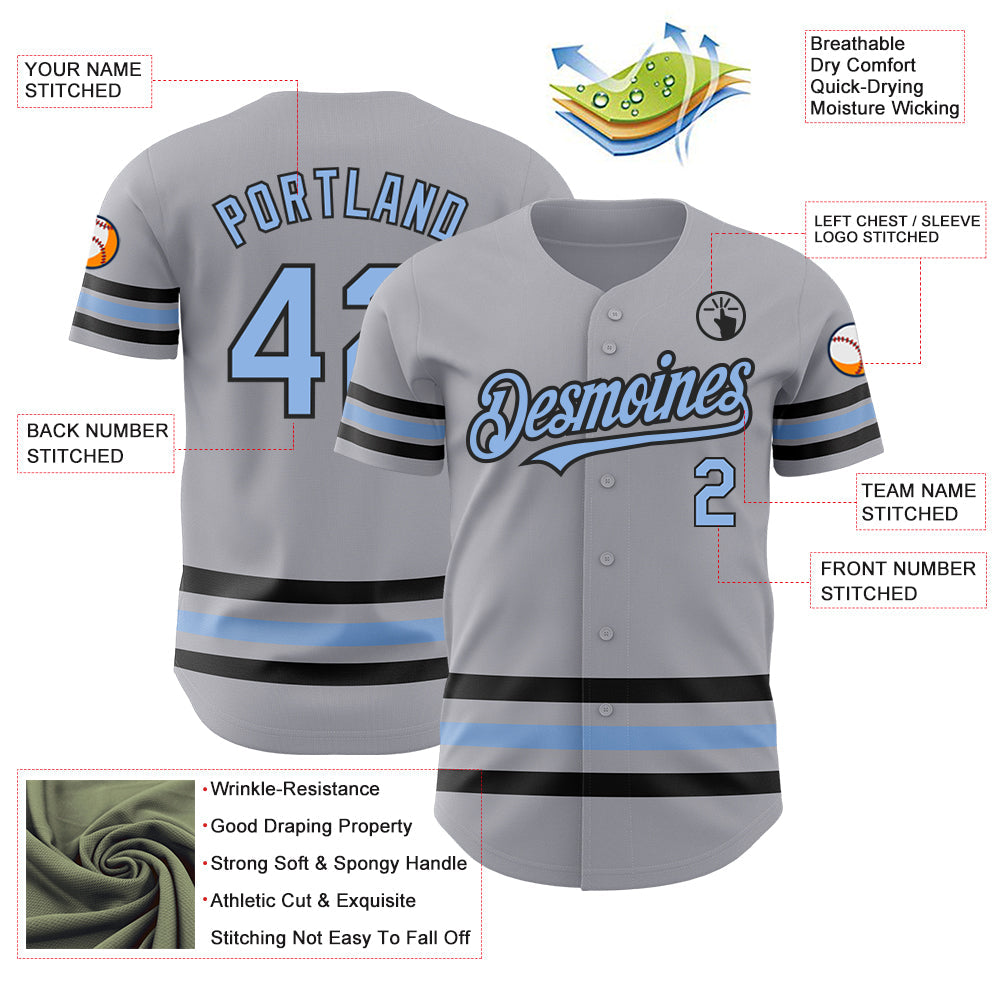Custom Gray Light Blue-Black Line Authentic Baseball Jersey - Sky-Custom