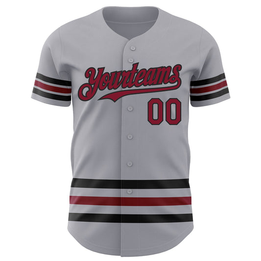 Custom Gray Crimson-Black Line Authentic Baseball Jersey - Sky-Custom