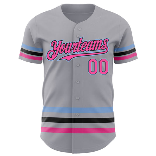 Custom Gray Pink Black-Light Blue Line Authentic Baseball Jersey - Sky-Custom