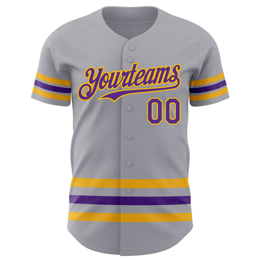 Custom Gray Purple-Gold Line Authentic Baseball Jersey - Sky-Custom