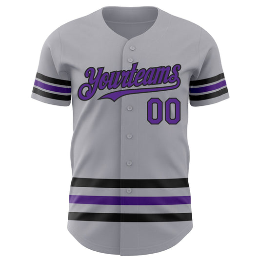Custom Gray Purple-Black Line Authentic Baseball Jersey - Sky-Custom