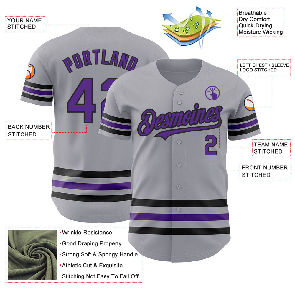 Custom Gray Purple-Black Line Authentic Baseball Jersey - Sky-Custom