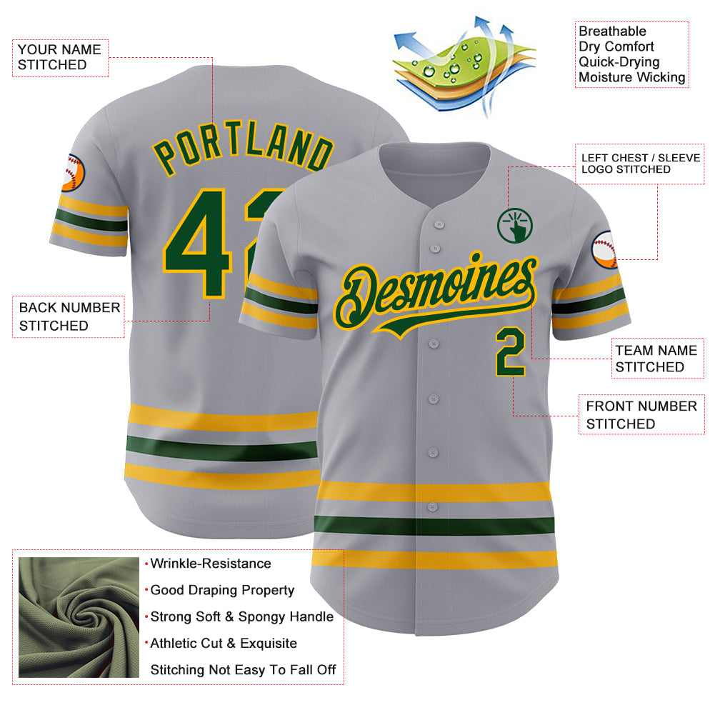 Custom Gray Green-Gold Line Authentic Baseball Jersey - Sky-Custom