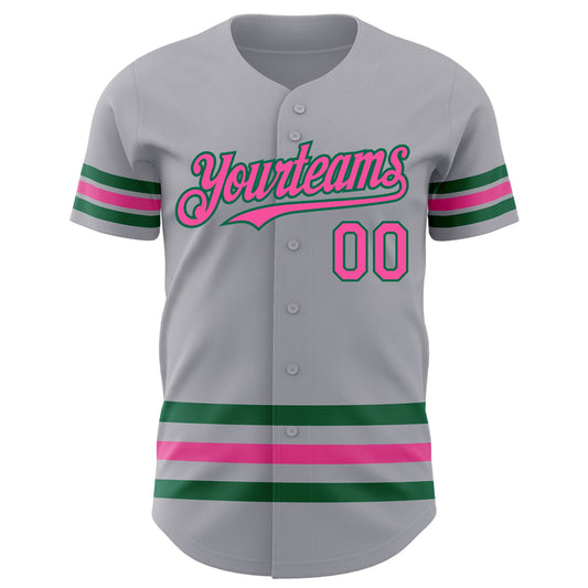 Custom Gray Pink-Kelly Green Line Authentic Baseball Jersey - Sky-Custom