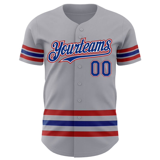 Custom Gray Royal-Red Line Authentic Baseball Jersey - Sky-Custom