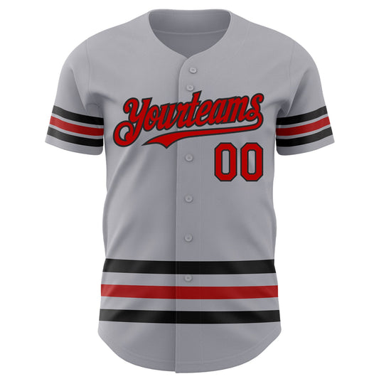 Custom Gray Red-Black Line Authentic Baseball Jersey - Sky-Custom
