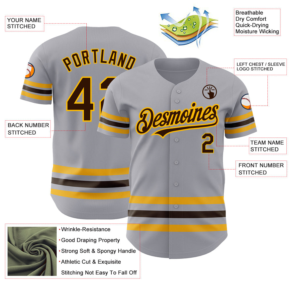 Custom Gray Brown-Gold Line Authentic Baseball Jersey - Sky-Custom